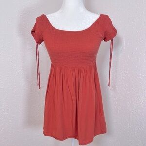 Paper Crane Rust Colored Smocked Babydoll Tunic Blouse